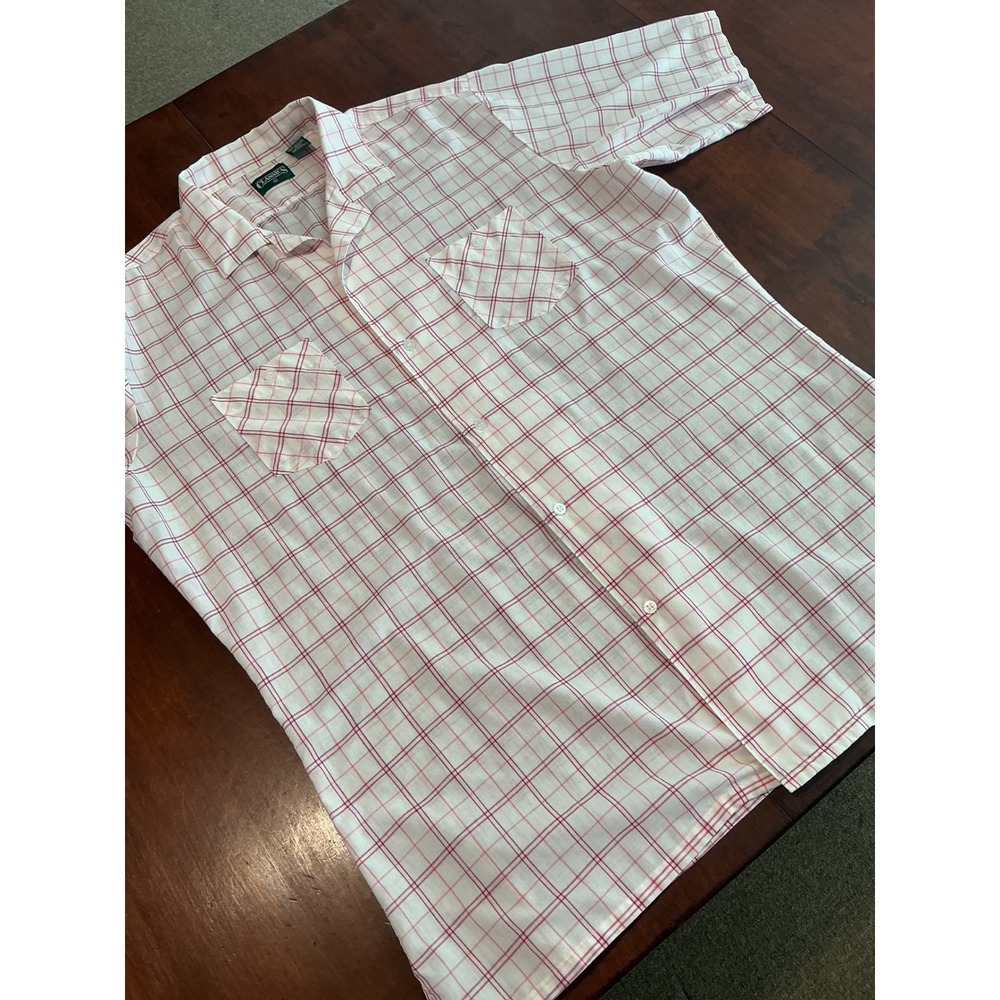 Vintage Sears Classics Mens XL Tall Red White Plaid Short Sleeve Button Down